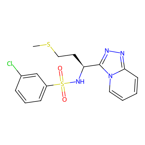 (S)-N-(1-([1,2,4]triazolo[4,3-a]pyridin-3-yl)-3-(methylthio)propyl)-3-chlorobenzenesulfonamide structure