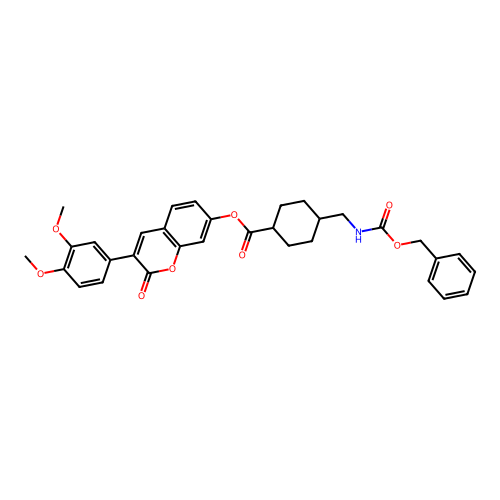 (1r,4r)-3-(3,4-dimethoxyphenyl)-2-oxo-2H-chromen-7-yl 4-((((benzyloxy)carbonyl)amino)methyl)cyclohexanecarboxylate structure