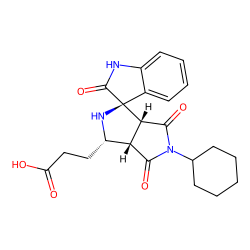 3-((1'R,3'S,3a'S,6a'R)-5'-cyclohexyl-2,4',6'-trioxo-3',3a',4',5',6',6a'-hexahydro-2'H-spiro[indoline-3,1'-pyrrolo[3,4-c]pyrrol]-3'-yl)propanoic acid structure