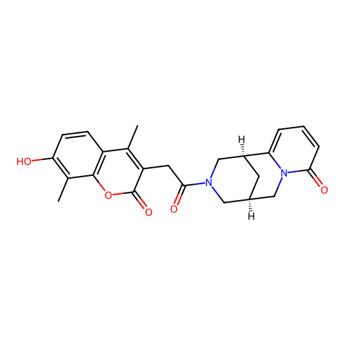 (1R,5S)-3-(2-(7-hydroxy-4,8-dimethyl-2-oxo-2H-chromen-3-yl)acetyl)-3,4,5,6-tetrahydro-1H-1,5-methanopyrido[1,2-a][1,5]diazocin-8(2H)-one structure