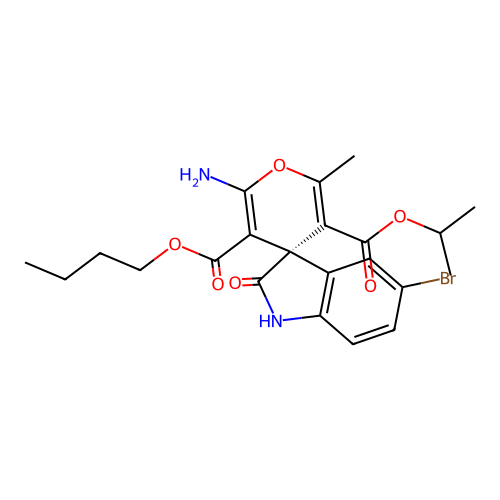 (S)-3'-butyl 5'-isopropyl 2'-amino-5-bromo-6'-methyl-2-oxospiro[indoline-3,4'-pyran]-3',5'-dicarboxylate structure