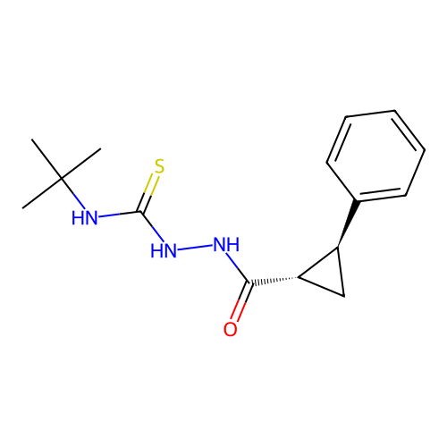 N-tert-butyl-2-{[(1S,2S)-2-phenylcyclopropyl]carbonyl}hydrazinecarbothioamide structure