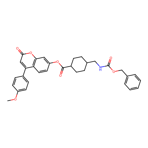 (1r,4r)-4-(4-methoxyphenyl)-2-oxo-2H-chromen-7-yl 4-((((benzyloxy)carbonyl)amino)methyl)cyclohexanecarboxylate structure