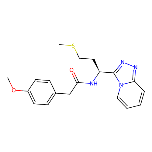 (S)-N-(1-([1,2,4]triazolo[4,3-a]pyridin-3-yl)-3-(methylthio)propyl)-2-(4-methoxyphenyl)acetamide structure