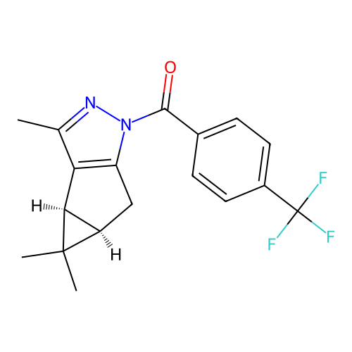 (4-(trifluoromethyl)phenyl)((3bS,4aR)-3,4,4-trimethyl-3b,4,4a,5-tetrahydro-1H-cyclopropa[3,4]cyclopenta[1,2-c]pyrazol-1-yl)methanone structure