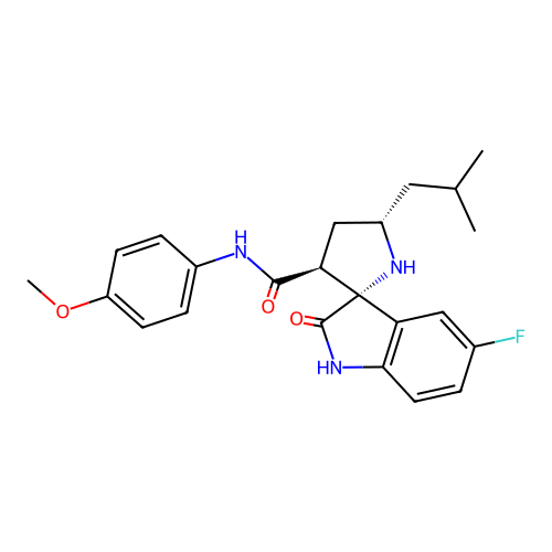 (2'R,3'S,5'S)-5-fluoro-5'-isobutyl-N-(4-methoxyphenyl)-2-oxospiro[indoline-3,2'-pyrrolidine]-3'-carboxamide structure