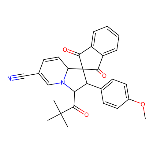 2'-(4-methoxyphenyl)-1,3-dioxo-3'-pivaloyl-1,3,3',8a'-tetrahydro-2'H-spiro[indene-2,1'-indolizine]-6'-carbonitrile structure