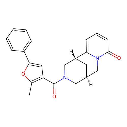 (1R,5R)-3-[(2-methyl-5-phenylfuran-3-yl)carbonyl]-1,2,3,4,5,6-hexahydro-8H-1,5-methanopyrido[1,2-a][1,5]diazocin-8-one structure