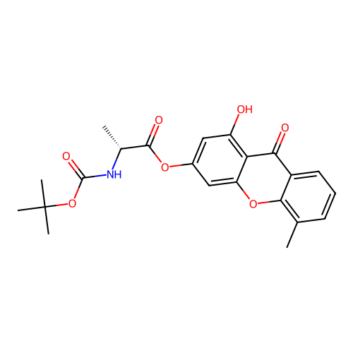 1-hydroxy-5-methyl-9-oxo-9H-xanthen-3-yl N-(tert-butoxycarbonyl)-D-alaninate structure