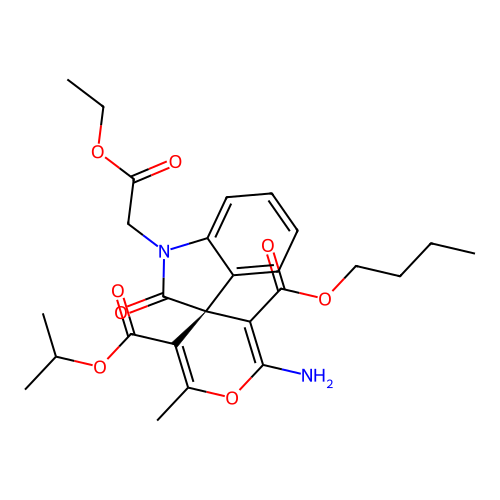 (S)-3'-butyl 5'-isopropyl 2'-amino-1-(2-ethoxy-2-oxoethyl)-6'-methyl-2-oxospiro[indoline-3,4'-pyran]-3',5'-dicarboxylate structure