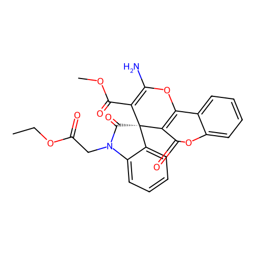 (S)-methyl 2'-amino-1-(2-ethoxy-2-oxoethyl)-2,5'-dioxo-5'H-spiro[indoline-3,4'-pyrano[3,2-c]chromene]-3'-carboxylate structure