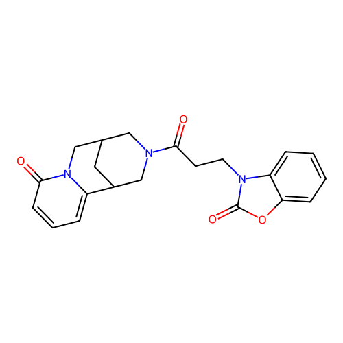 Pyrido[3,4,5-a,b]quinolizin-6-one, 1,2,3,3a,4,6,9b,10-octahydro-2-[3-(2,3-dihydro-2-oxo-3-benzoxazolyl)-1-oxopropyl]- structure