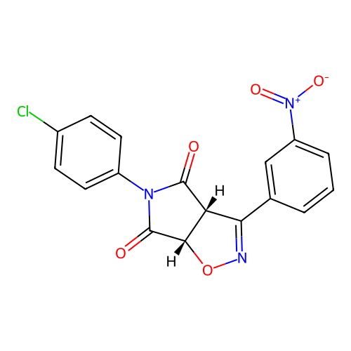 (3aR,6aS)-5-(4-chlorophenyl)-3-(3-nitrophenyl)-3a,6a-dihydropyrrolo[3,4-d][1,2]oxazole-4,6-dione structure