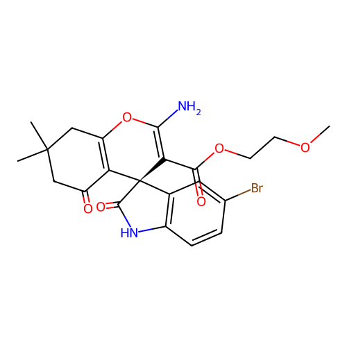 (S)-2-methoxyethyl 2-amino-5'-bromo-7,7-dimethyl-2',5-dioxo-5,6,7,8-tetrahydrospiro[chromene-4,3'-indoline]-3-carboxylate structure