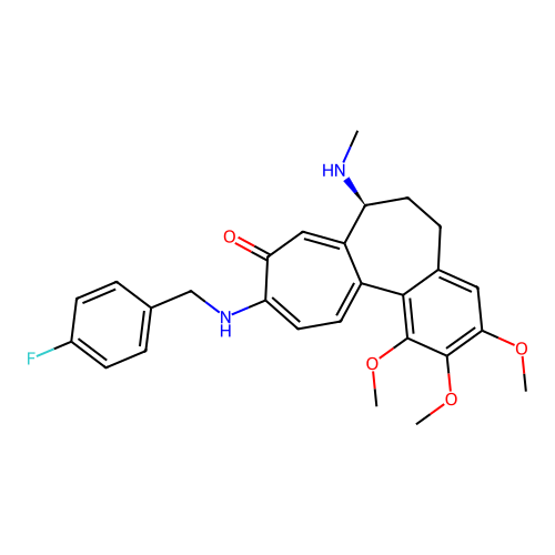 (7S)-10-[(4-fluorobenzyl)amino]-1,2,3-trimethoxy-7-(methylamino)-6,7-dihydrobenzo[a]heptalen-9(5H)-one structure