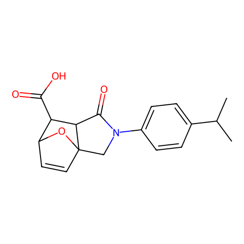 (6R,7S,7aR)-2-(4-isopropylphenyl)-1-oxo-1,2,3,6,7,7a-hexahydro-3a,6-epoxyisoindole-7-carboxylic acid structure