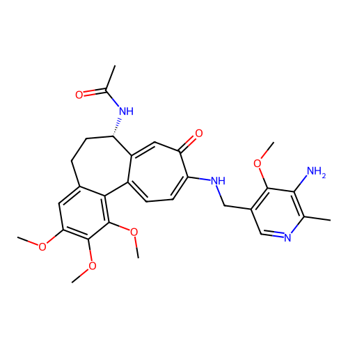 (7S,10E)-7-(acetylamino)-10-{[(5-amino-4-methoxy-6-methylpyridin-3-yl)methyl]iminio}-1,2,3-trimethoxy-5,6,7,10-tetrahydrobenzo[a]heptalen-9-olate structure