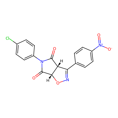 (3aR,6aS)-5-(4-chlorophenyl)-3-(4-nitrophenyl)-3a,6a-dihydropyrrolo[3,4-d][1,2]oxazole-4,6-dione structure