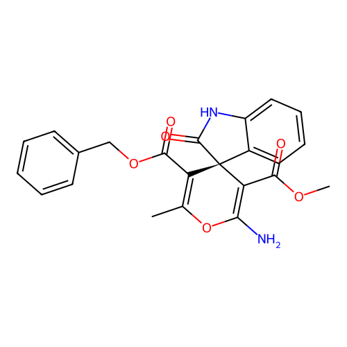 (S)-5'-benzyl 3'-methyl 2'-amino-6'-methyl-2-oxospiro[indoline-3,4'-pyran]-3',5'-dicarboxylate structure