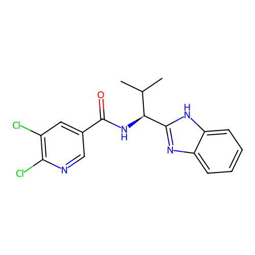N-[(1S)-1-(1H-1,3-benzodiazol-2-yl)-2-methylpropyl]-5,6-dichloropyridine-3-carboxamide structure