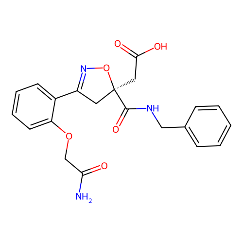 (S)-2-(3-(2-(2-amino-2-oxoethoxy)phenyl)-5-(benzylcarbamoyl)-4,5-dihydroisoxazol-5-yl)acetic acid structure