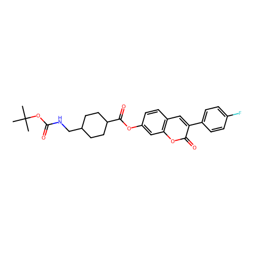 (1r,4r)-3-(4-fluorophenyl)-2-oxo-2H-chromen-7-yl 4-(((tert-butoxycarbonyl)amino)methyl)cyclohexanecarboxylate structure