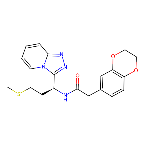 (S)-N-(1-([1,2,4]triazolo[4,3-a]pyridin-3-yl)-3-(methylthio)propyl)-2-(2,3-dihydrobenzo[b][1,4]dioxin-6-yl)acetamide structure