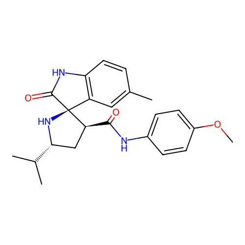 (2'R,3'S,5'R)-5'-isopropyl-N-(4-methoxyphenyl)-5-methyl-2-oxospiro[indoline-3,2'-pyrrolidine]-3'-carboxamide structure