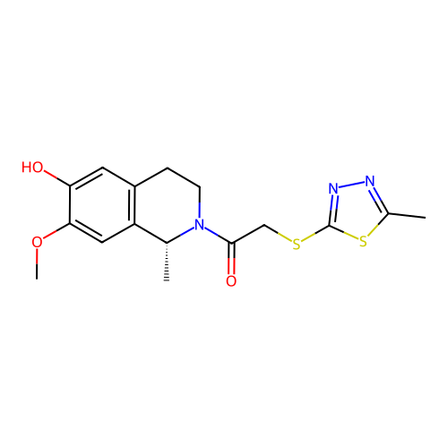 (R)-1-(6-hydroxy-7-methoxy-1-methyl-3,4-dihydroisoquinolin-2(1H)-yl)-2-((5-methyl-1,3,4-thiadiazol-2-yl)thio)ethanone structure