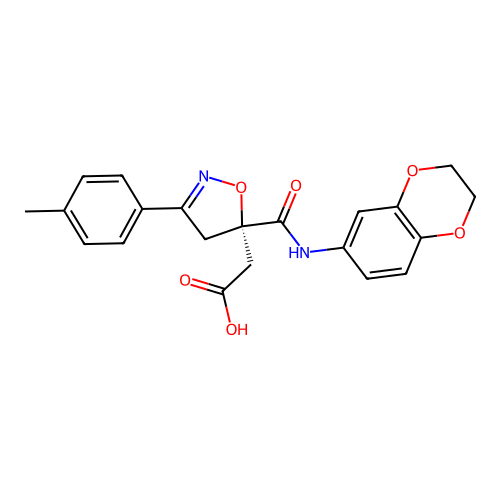 (S)-2-(5-((2,3-dihydrobenzo[b][1,4]dioxin-6-yl)carbamoyl)-3-(p-tolyl)-4,5-dihydroisoxazol-5-yl)acetic acid structure