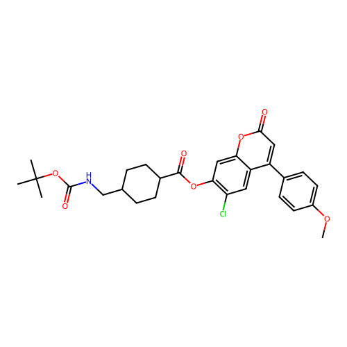(1r,4r)-6-chloro-4-(4-methoxyphenyl)-2-oxo-2H-chromen-7-yl 4-(((tert-butoxycarbonyl)amino)methyl)cyclohexanecarboxylate structure