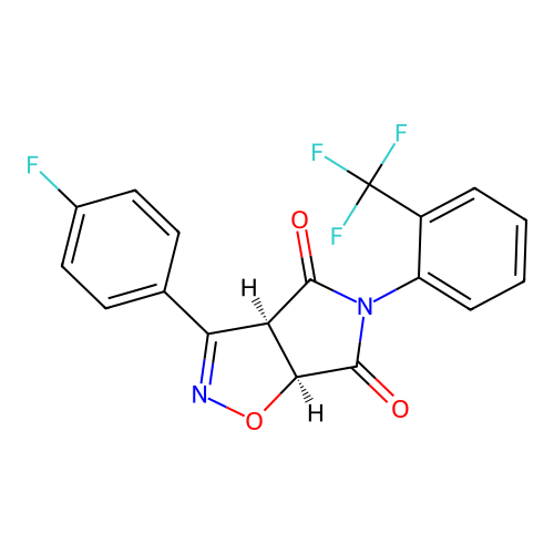 (3aR,6aS)-3-(4-fluorophenyl)-5-(2-(trifluoromethyl)phenyl)-3aH-pyrrolo[3,4-d]isoxazole-4,6(5H,6aH)-dione structure