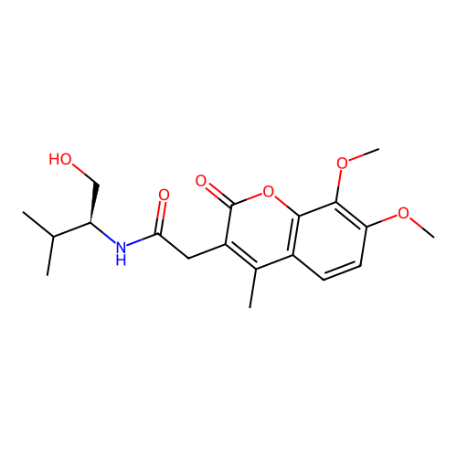 (S)-2-(7,8-dimethoxy-4-methyl-2-oxo-2H-chromen-3-yl)-N-(1-hydroxy-3-methylbutan-2-yl)acetamide structure