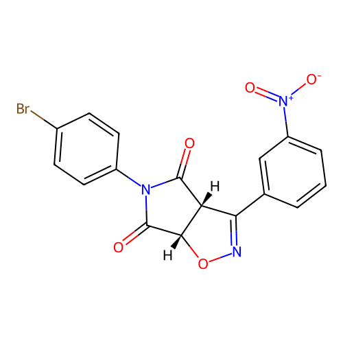 (3aR,6aS)-5-(4-bromophenyl)-3-(3-nitrophenyl)-3a,6a-dihydropyrrolo[3,4-d][1,2]oxazole-4,6-dione structure