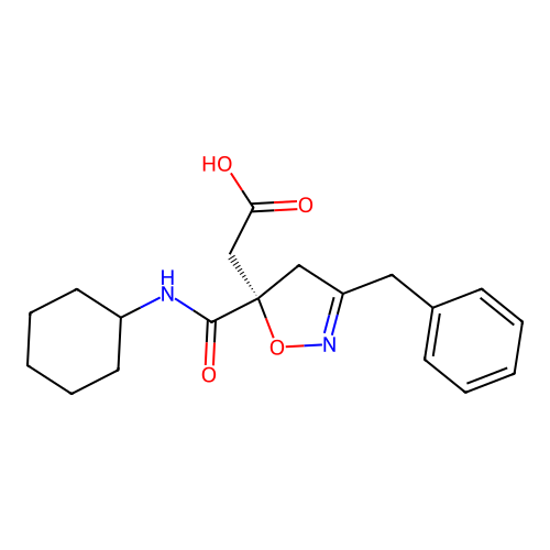 [(5S)-3-benzyl-5-(cyclohexylcarbamoyl)-4,5-dihydro-1,2-oxazol-5-yl]acetic acid structure