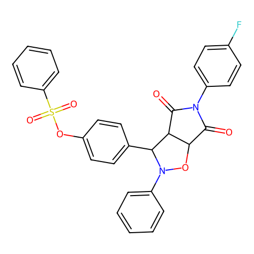[4-[5-(4-fluorophenyl)-4,6-dioxo-2-phenyl-3a,6a-dihydro-3H-pyrrolo[3,4-d][1,2]oxazol-3-yl]phenyl] benzenesulfonate structure