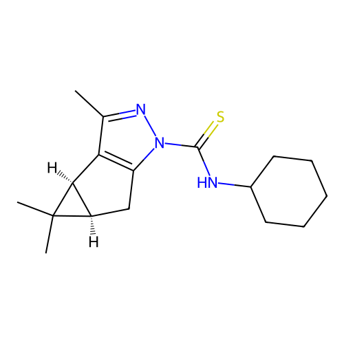 (3bS,4aR)-N-cyclohexyl-3,4,4-trimethyl-3b,4,4a,5-tetrahydro-1H-cyclopropa[3,4]cyclopenta[1,2-c]pyrazole-1-carbothioamide structure