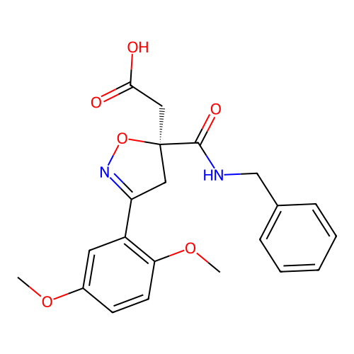 (S)-2-(5-(benzylcarbamoyl)-3-(2,5-dimethoxyphenyl)-4,5-dihydroisoxazol-5-yl)acetic acid structure