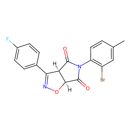(3aR,6aS)-5-(2-bromo-4-methylphenyl)-3-(4-fluorophenyl)-3a,6a-dihydropyrrolo[3,4-d][1,2]oxazole-4,6-dione structure