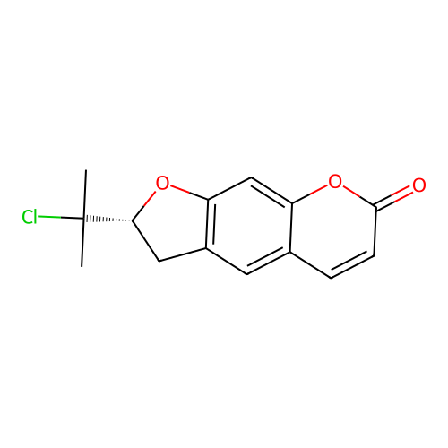 (R)-2-(2-chloropropan-2-yl)-2H-furo[3,2-g]chromen-7(3H)-one structure