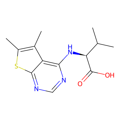 (S)-2-((5,6-dimethylthieno[2,3-d]pyrimidin-4-yl)amino)-3-methylbutanoic acid structure