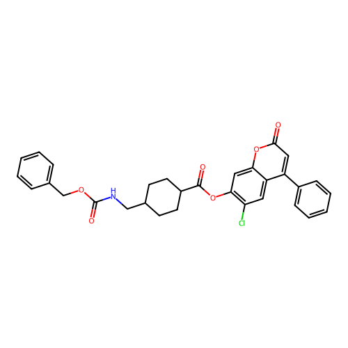 (1r,4r)-6-chloro-2-oxo-4-phenyl-2H-chromen-7-yl 4-((((benzyloxy)carbonyl)amino)methyl)cyclohexanecarboxylate structure