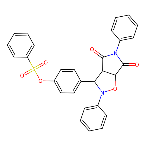 4-(4,6-dioxo-2,5-diphenylhexahydro-2H-pyrrolo[3,4-d]isoxazol-3-yl)phenyl benzenesulfonate structure