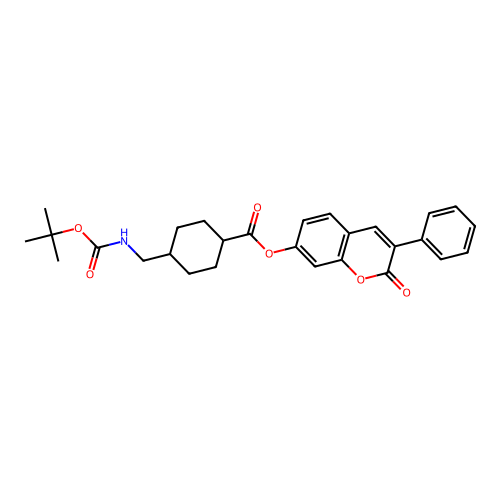 2-oxo-3-phenyl-2H-chromen-7-yl 4-{[(tert-butoxycarbonyl)amino]methyl}cyclohexanecarboxylate structure
