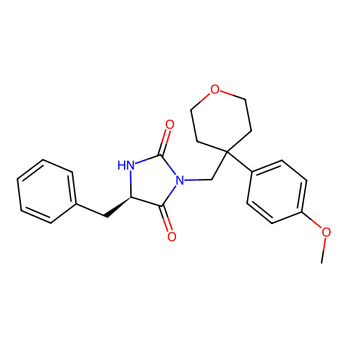 (5R)-5-benzyl-3-[[4-(4-methoxyphenyl)oxan-4-yl]methyl]imidazolidine-2,4-dione structure