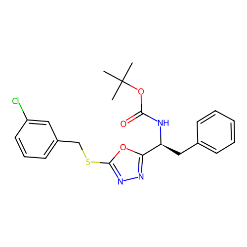 (S)-tert-butyl (1-(5-((3-chlorobenzyl)thio)-1,3,4-oxadiazol-2-yl)-2-phenylethyl)carbamate structure