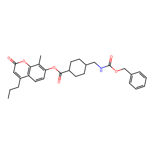 (1r,4r)-8-methyl-2-oxo-4-propyl-2H-chromen-7-yl 4-((((benzyloxy)carbonyl)amino)methyl)cyclohexanecarboxylate structure
