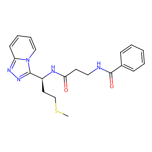 (S)-N-(3-((1-([1,2,4]triazolo[4,3-a]pyridin-3-yl)-3-(methylthio)propyl)amino)-3-oxopropyl)benzamide structure