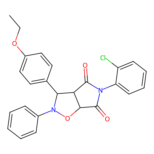 3-(2-chlorophenyl)-8-(4-ethoxyphenyl)-7-phenyl-6-oxa-3,7-diazabicyclo[3.3.0]octane-2,4-dione structure