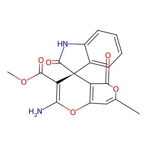 (R)-methyl 2'-amino-7'-methyl-2,5'-dioxo-5'H-spiro[indoline-3,4'-pyrano[4,3-b]pyran]-3'-carboxylate structure